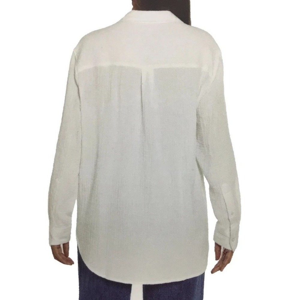 NEW Hilary Radley Women's L White Button Down Long Sleeve Shirt Top Polyester - Picture 2 of 11